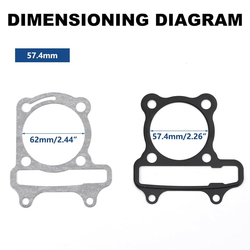 Minho GY6 150cc Complete Long Case Engine Gasket Kit Fit for Chinese GY6 4-Stroke 152QMI 157QMJ Engine Scooter Moped ATV Go Kart,57.4mm Cylinder Gasket - Image 2